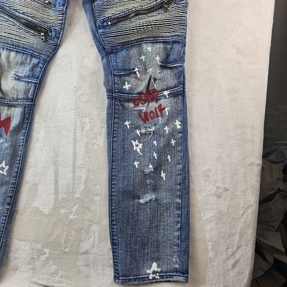 Rockstar Jeans Men's 34 Blue Distressed Denim Graphic Painted Art Graffiti - Picture 3 of 14